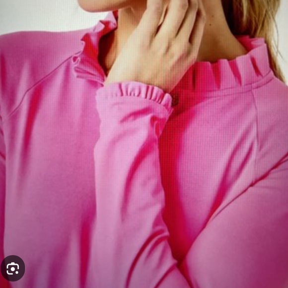NWT Lilly Pulitzer Luxletic Hutton Polo SPF 50 Lilac Rose Ruffled Top Size XL - Picture 4 of 5